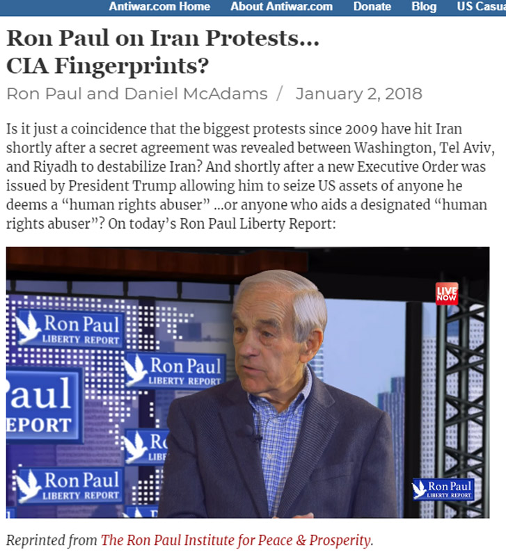 "รอน พอล" นักเขียนและนักการเมืองชาวอเมริกัน เกี่ยวกับบทบาทของสหรัฐฯ ซาอุดิอารเบียและระบอบไซออนิสต์ ในความวุ่นวายล่าสุดของอิหร่าน